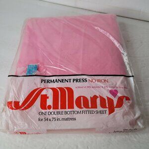 St. Mary's Double Fitted Sheet No Iron Percale Bold Hot Pink New Old Stock NOS